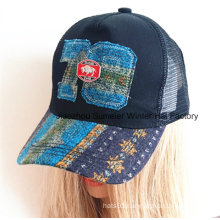 Raw Edge Applique Embroidery Genuine Leather Strap Baseball Cap